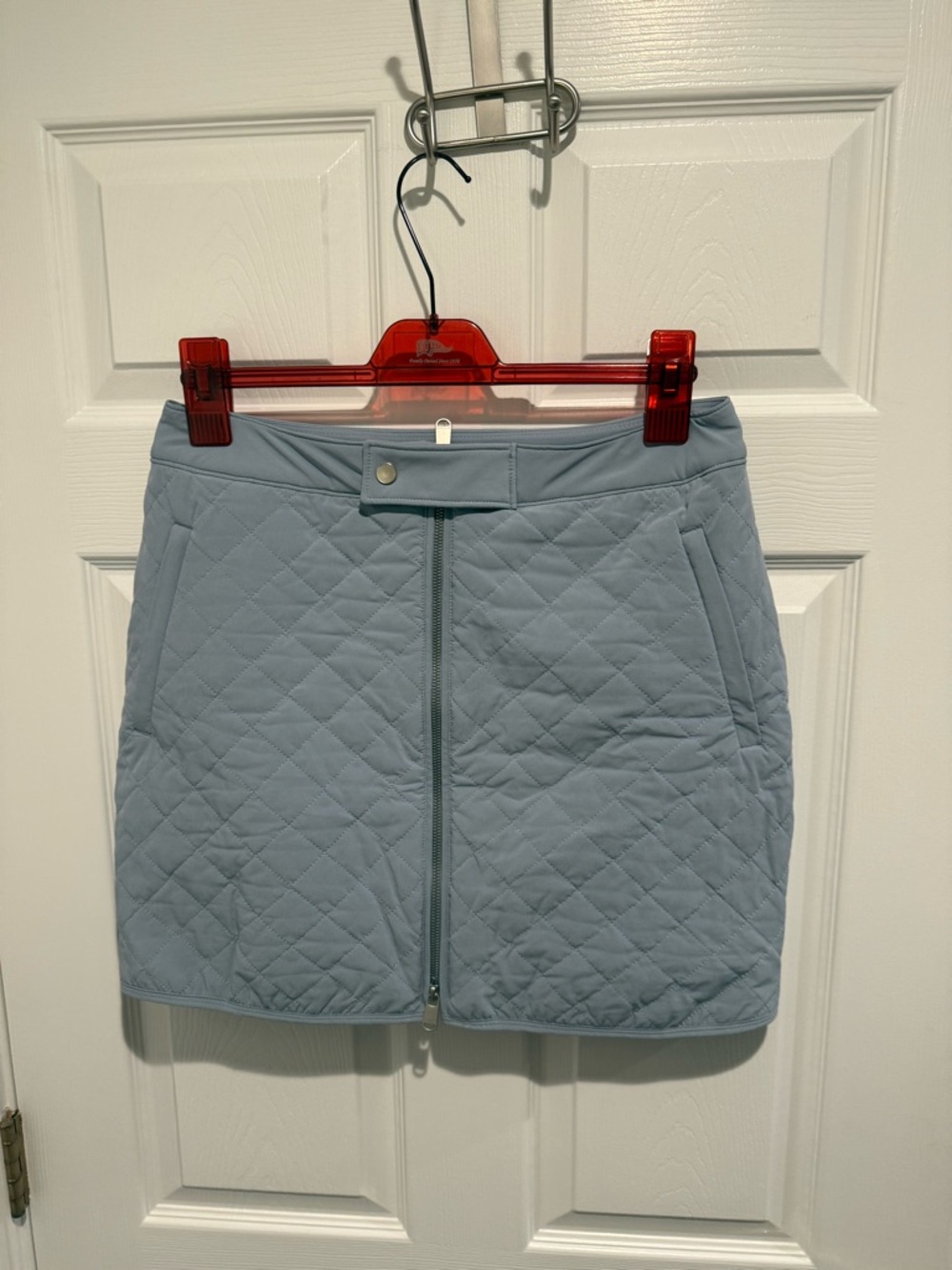 Athleta Pale Blue Quilted Zip-Front Midi Skirt